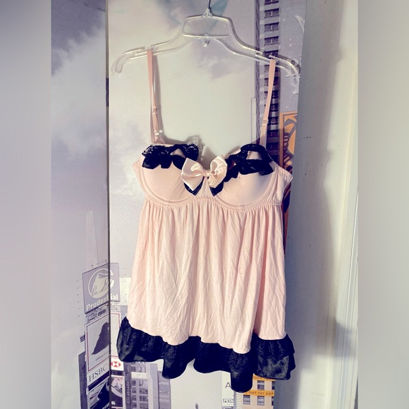 Pink and black bow lingerie top - Picture 1 of 6